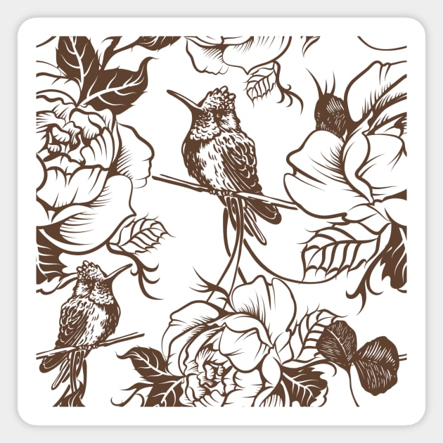 pattern with birds and flowers Sticker by ativka